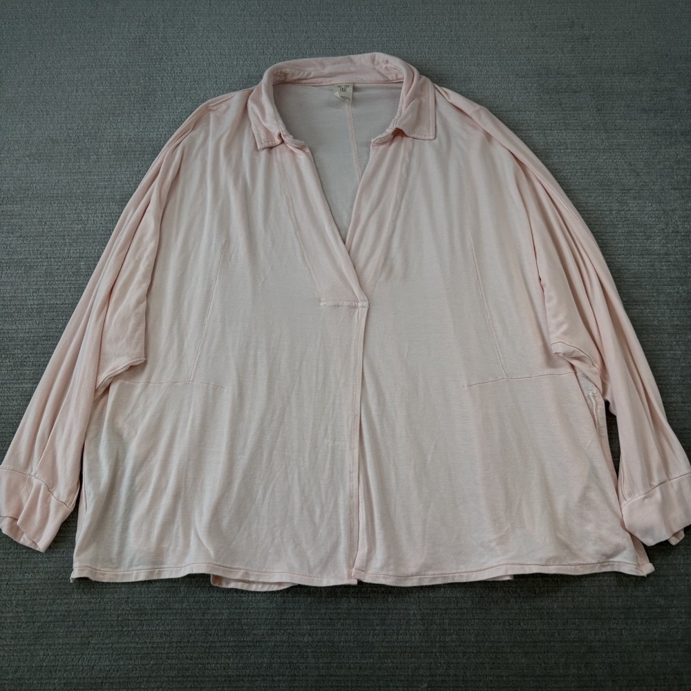 Free People Polo Top Cant Fool Me Pink Women M Split Hem Relaxed Dolman Boho - Picture 4 of 8